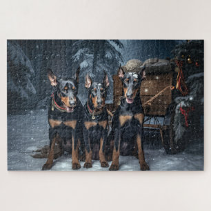 Dobermann Schneebedeckter Schlitten Weihnachtsdeko Puzzle
