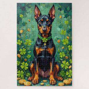 Dobermann St. Patrick’s Day Eleganter Glückshund Puzzle
