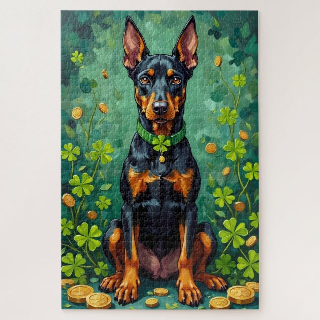 Dobermann St. Patrick’s Day Eleganter Glückshund Puzzle (Vertikal)