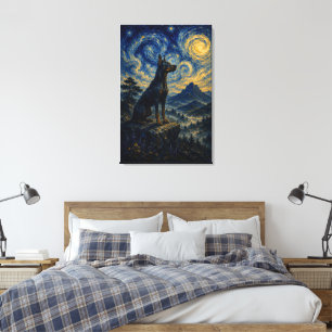 Dobermann Starry Night Ölmalerei – Himmlische Gua Leinwanddruck