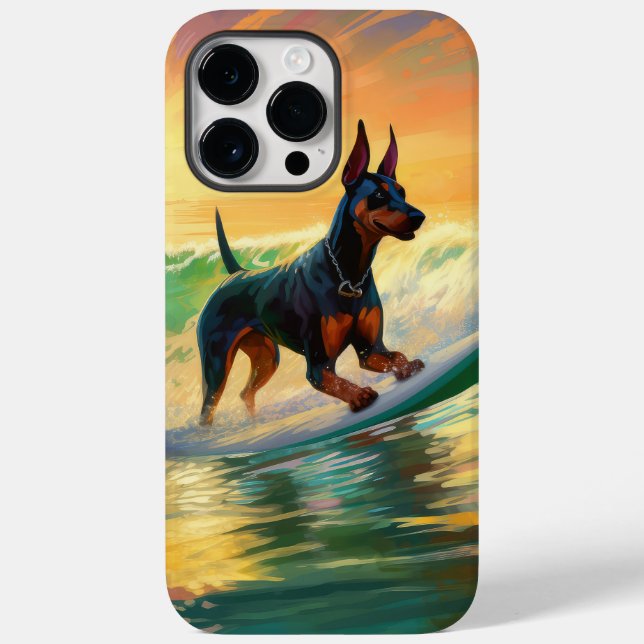 Dobermann-Strand-Surfing-Gemälde Case-Mate iPhone Hülle (Rückseite)