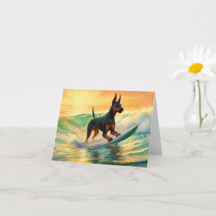 Dobermann-Strand-Surfing-Gemälde Karte