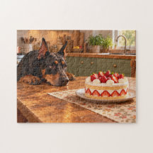 Dobermann träumt von Erdbeertorte