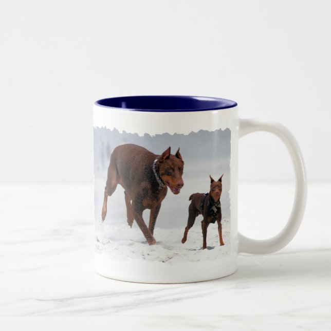 Dobermann und Minuten-Button - BLICK! Ein Mini Zweifarbige Tasse (Rechts)