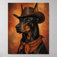 Dobermann-Wandkunst — Cowboy-Porträt mit Farbe B