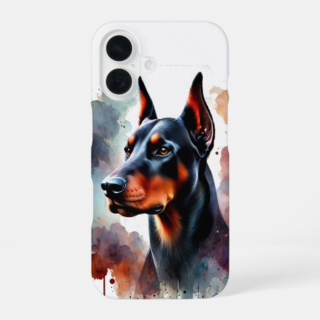 Dobermann-Wasserfarben-Kunst iPhone 16 Hülle (Rückseite)
