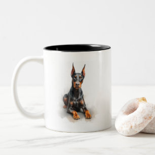Dobermann-Wasserfarbenkunst Zweifarbige Tasse