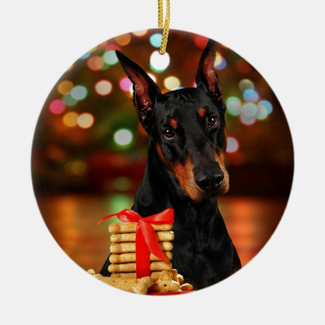 Dobermann-Weihnachten Keramikornament (Vorne)