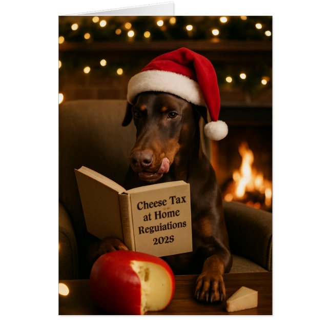 Dobermann-Weihnachtskarte 'Käse-Steuer' (Vorne)
