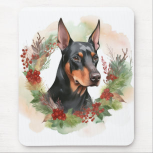Dobermann-Weihnachtskranz Festlicher Hund Mousepad
