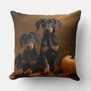 Dobermann-Welpe Herbstfreude Kürbis  Kissen
