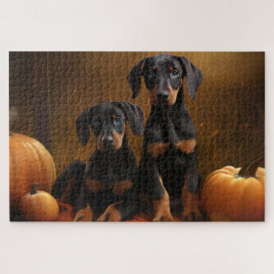 Dobermann-Welpe Herbstfreude Kürbis  Puzzle