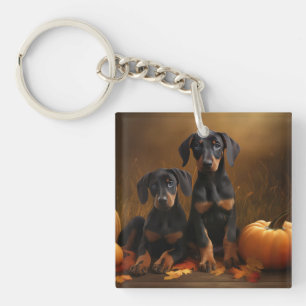 Dobermann-Welpe Herbstfreude Kürbis Schlüsselanhänger