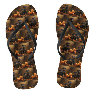Dobermann-Welpe Herbstvergnügen Kürbis Flip Flops