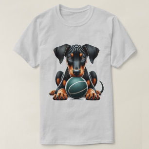 Dobermann-Welpe spielt mit einem Ball  T-Shirt