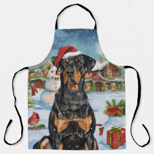 Dobermann Winter Wonderland Weihnachtsfreude  Schürze