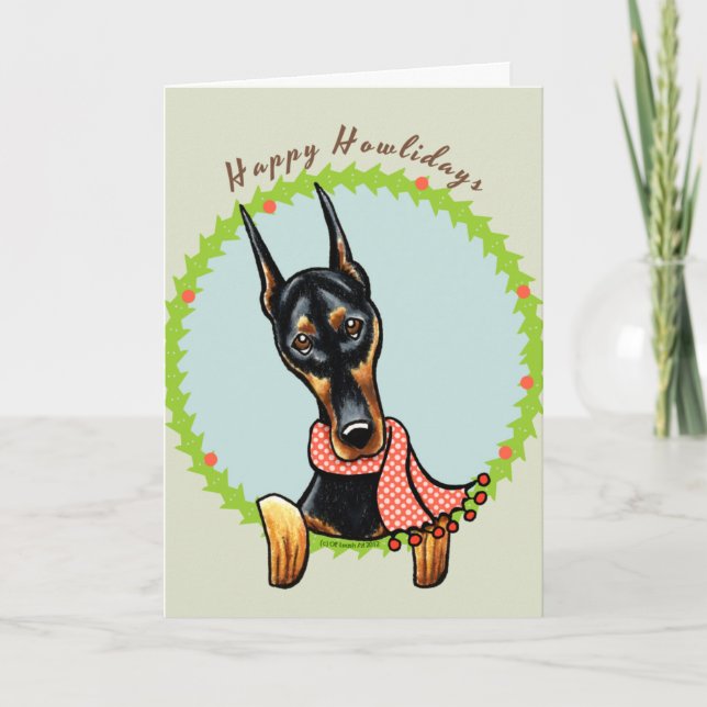 DobermannPinscher glückliches Howlidays Feiertagskarte (Vorderseite)