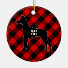 Dobermannpinscher-karierte Weihnachtsverzierung