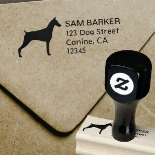 Dobermannpinscher-Silhouette-Rücksendeadresse Gummistempel