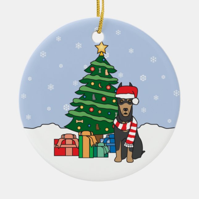Dobermannpinscher-Weihnachtsverzierung Keramikornament (Vorne)