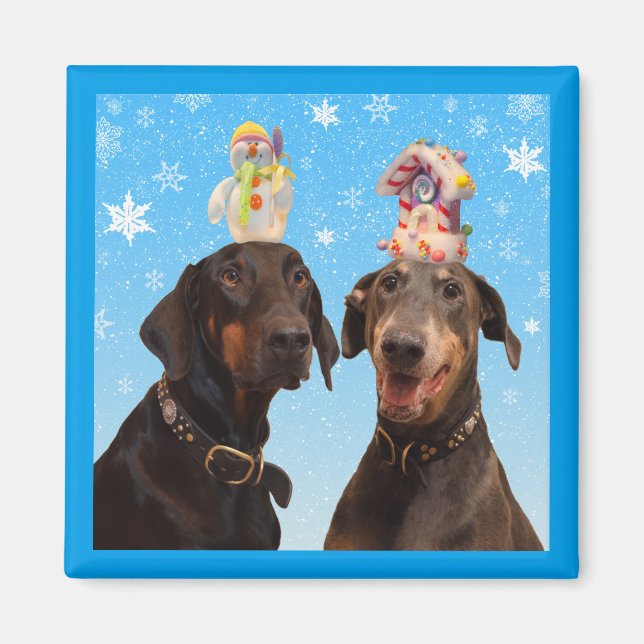Dobermans Winter Weihnachtsmagnet Magnet (Vorne)
