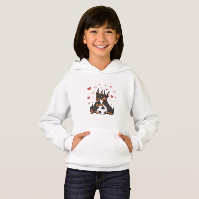 Dobermans with soccer ball for Valentine's Day Hoodie (Vorne ganz)