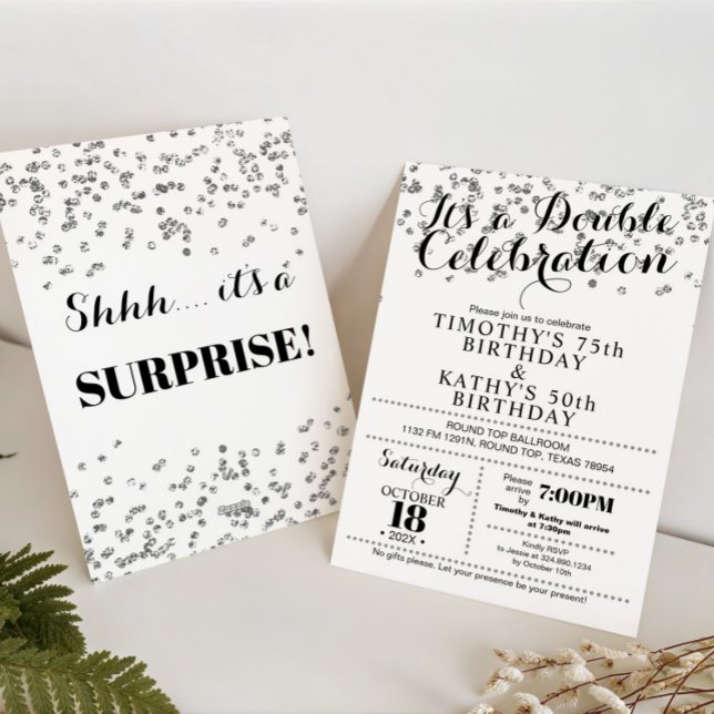 Doble Celebration Confetti Faux Silver Invitation Einladung (Von Creator hochgeladen)