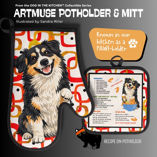 DOBRO Aussie Australischer Schäferhund Ofenhandschuh & Topflappen-Set (Von Creator hochgeladen)