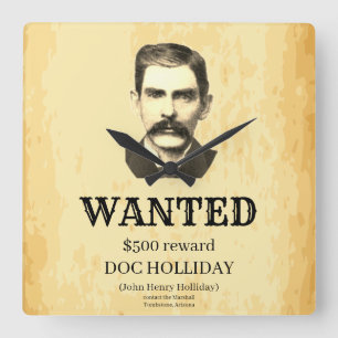 Doc Holliday 💰 Vintage Gesetzwidrigkeit Gewollt P Quadratische Wanduhr