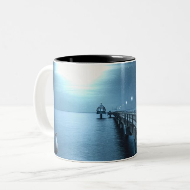 Dock on Bay Abend Zweifarbige Tasse (Vorderseite Links)