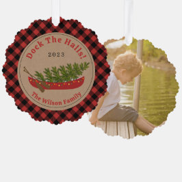 Dock The Halls Kanu Weihnachtsbaum Foto Kariert Ornament Karte