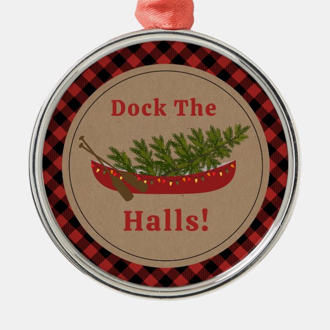 Dock The Halls Kanu Weihnachtsbaum Kariert Ornament Aus Metall (Vorne)