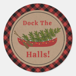 Dock The Halls Kanu Weihnachtsbaum Kariert Runder Aufkleber