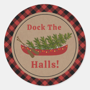 Dock The Halls Kanu Weihnachtsbaum Kariert Runder Aufkleber