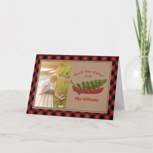 Dock The Halls Weihnachts-Kanu Kariertes Foto Feiertagskarte