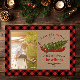 Dock The Halls Weihnachts-Kanu Kariertes Foto Feiertagskarte