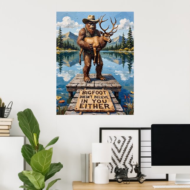 Dockseitiges Dilemma: Sasquatch und der Elk Poster (Heimbüro)