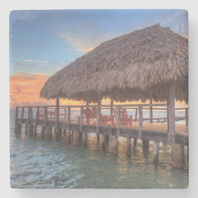 Dockside-Sonnenaufgang Steinuntersetzer (Vorderseite)