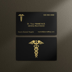 Doctor Caduceus Black and Gold Visitenkarte
