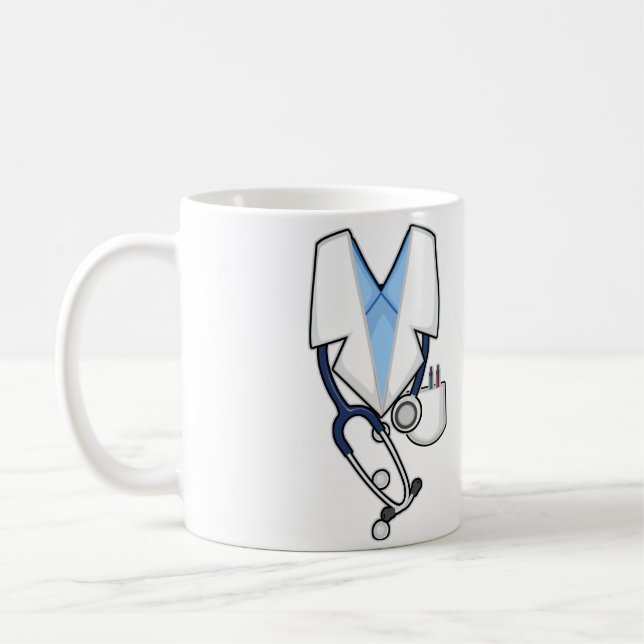 Doctor Costume White Lab Coat Stethoscope Kaffeetasse (Links)