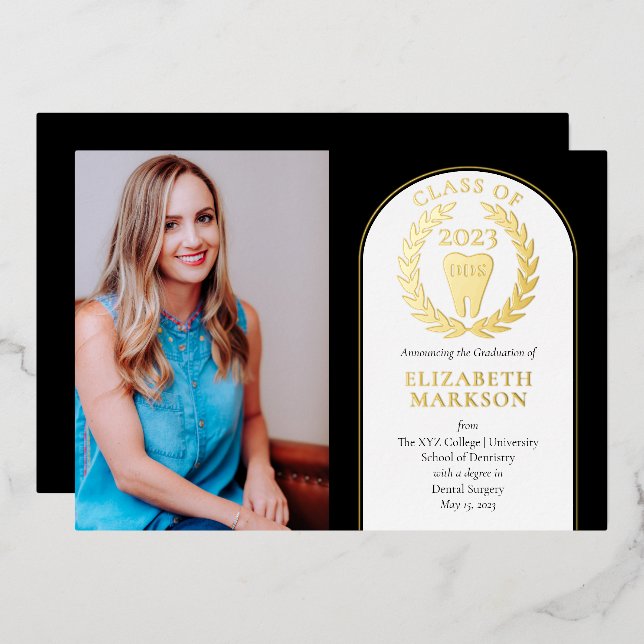 Doctor Dental Operation Foto Abschluss Gold Folieneinladung (Vorderseite/Rückseite)