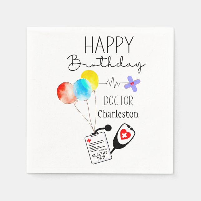 Doctor Happy Birthday Balloons Flat Birthday Serviette (Vorderseite)