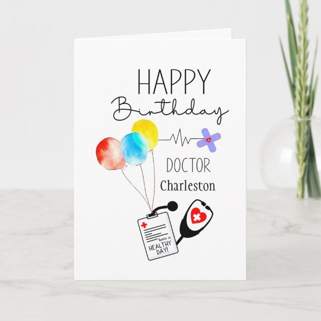 Doctor Happy Birthday Balloons Personalisiert Karte (Vorderseite)
