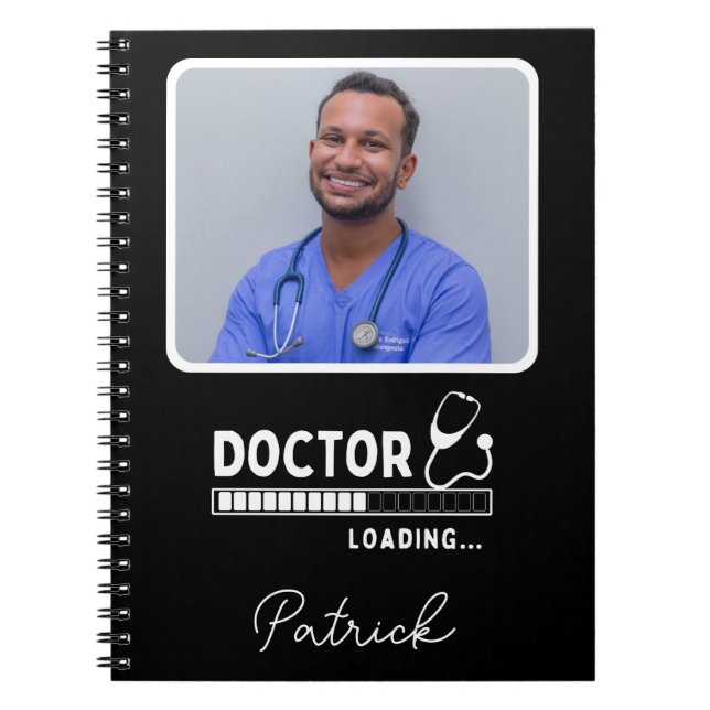 Doctor Loading Bar Schwarz-weiß Custom Foto Name Notizblock (Vorderseite)