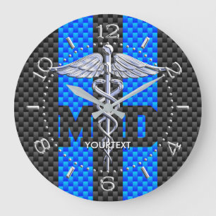 Doctor MD Caduceus Personalisiert Style Blue Carbo Große Wanduhr