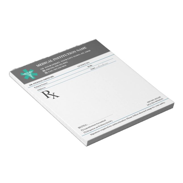 Doctor Prescription Medical RX Pad – Charcoal Grey Notizblock (angewinkelt)