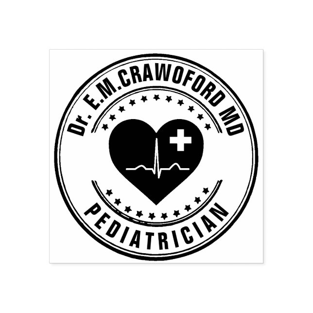 Doctor Rubber Briefmarke Herz EKG mit Ihrem Namen Gummistempel (Prägung)