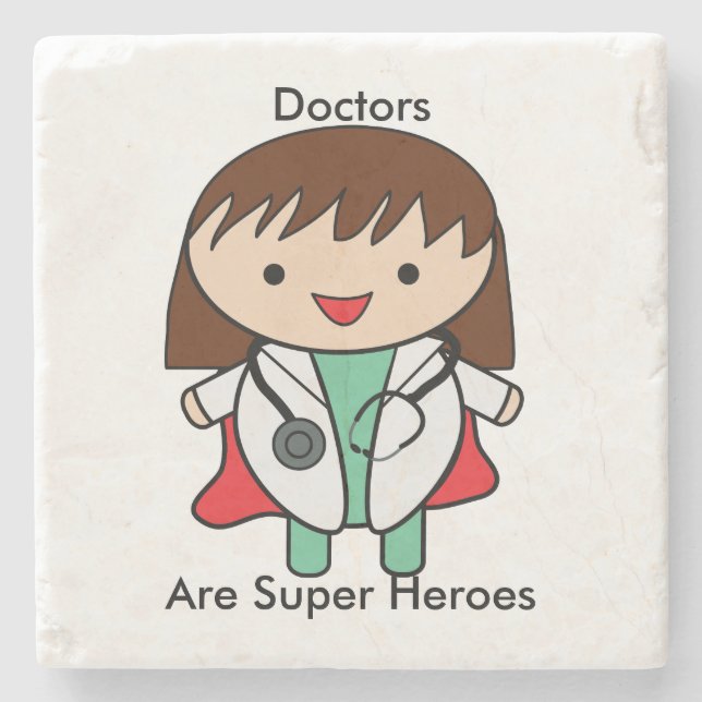 Doctor Super Hero Kawaii Frau personalize Steinuntersetzer (Vorderseite)