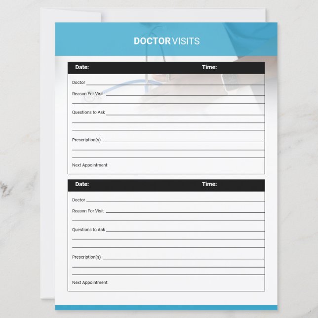 Doctor Visit Planner Template (Rückseite)
