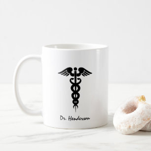 Doctor White Black Caduceus Personalisiert Kaffeetasse